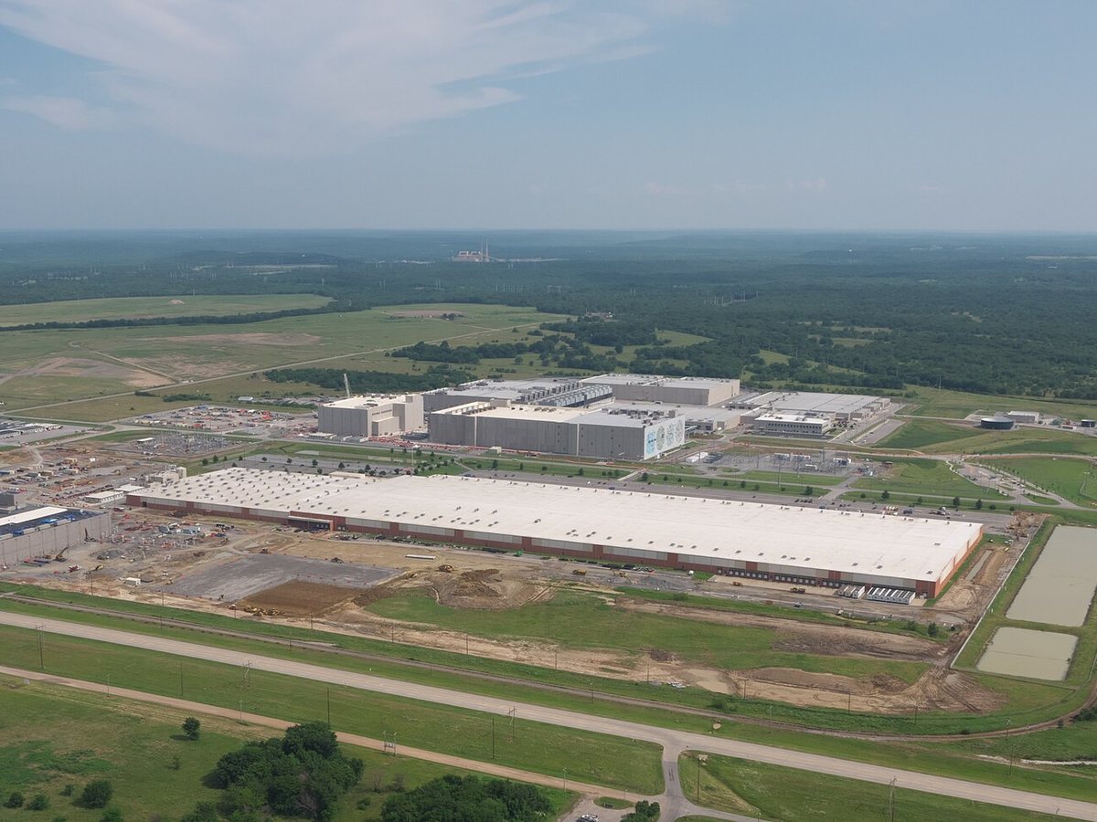 Aerial view of a data center campus under construction